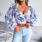Botanical Balloon Sleeve Cropped Top